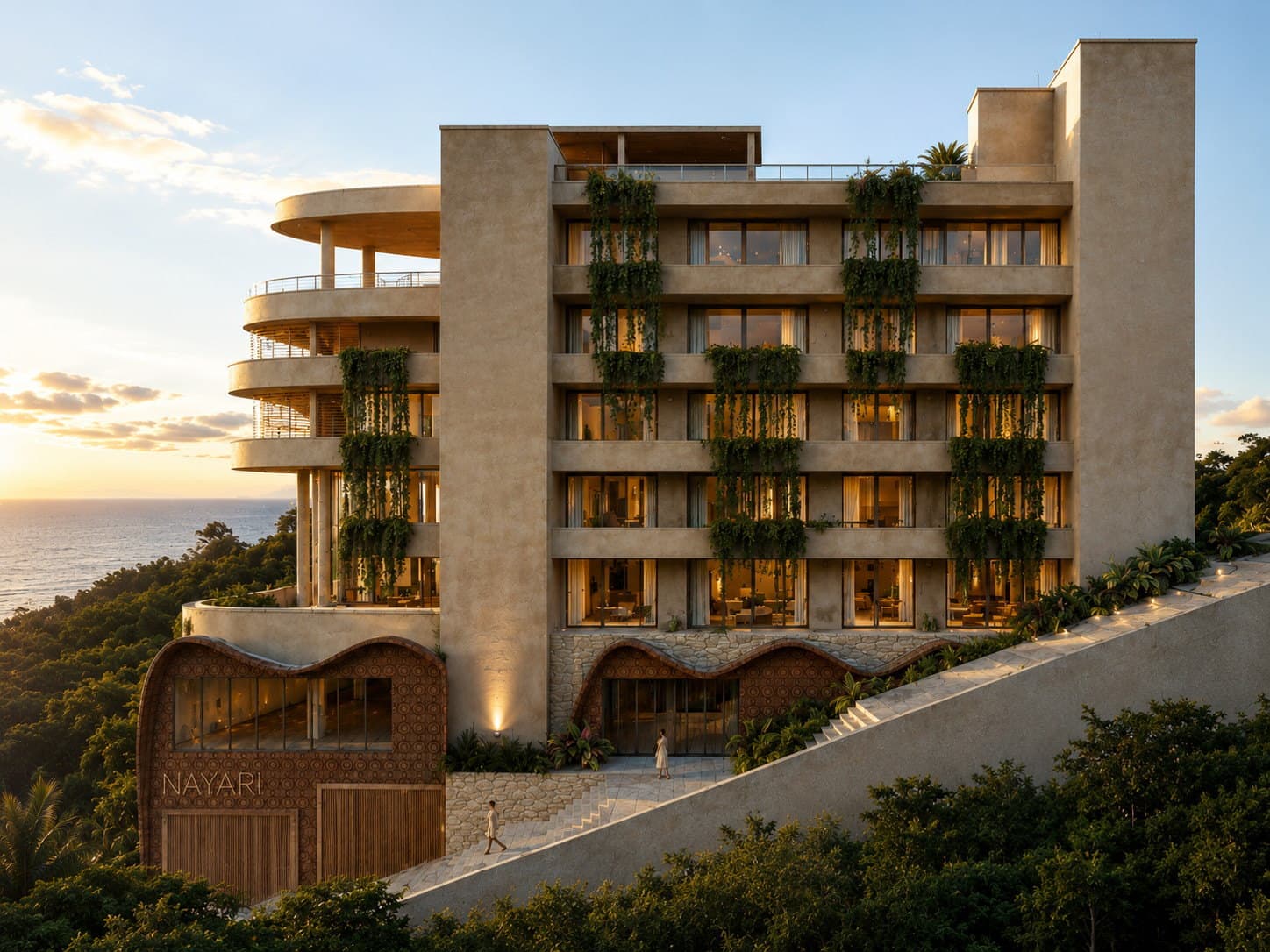 Nayari’s contemporary tropical facade framed by local vegetation